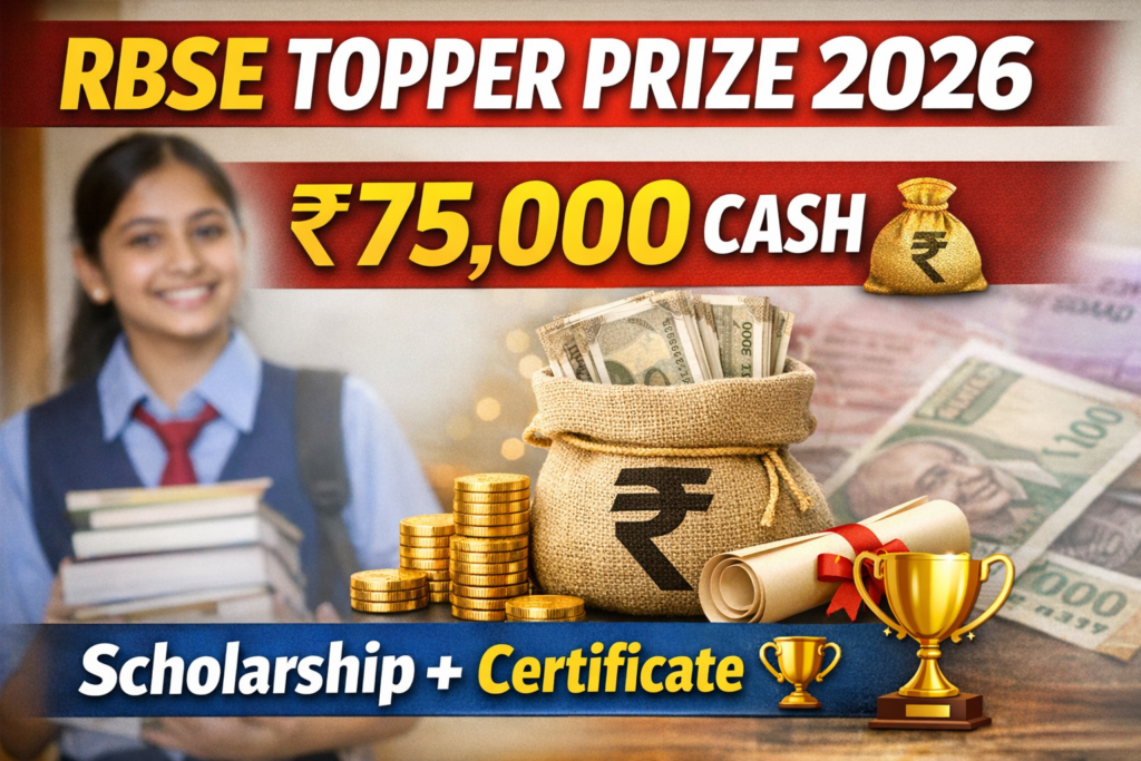 RBSE 12th topper prize money 2026 75000 cash thumbnail